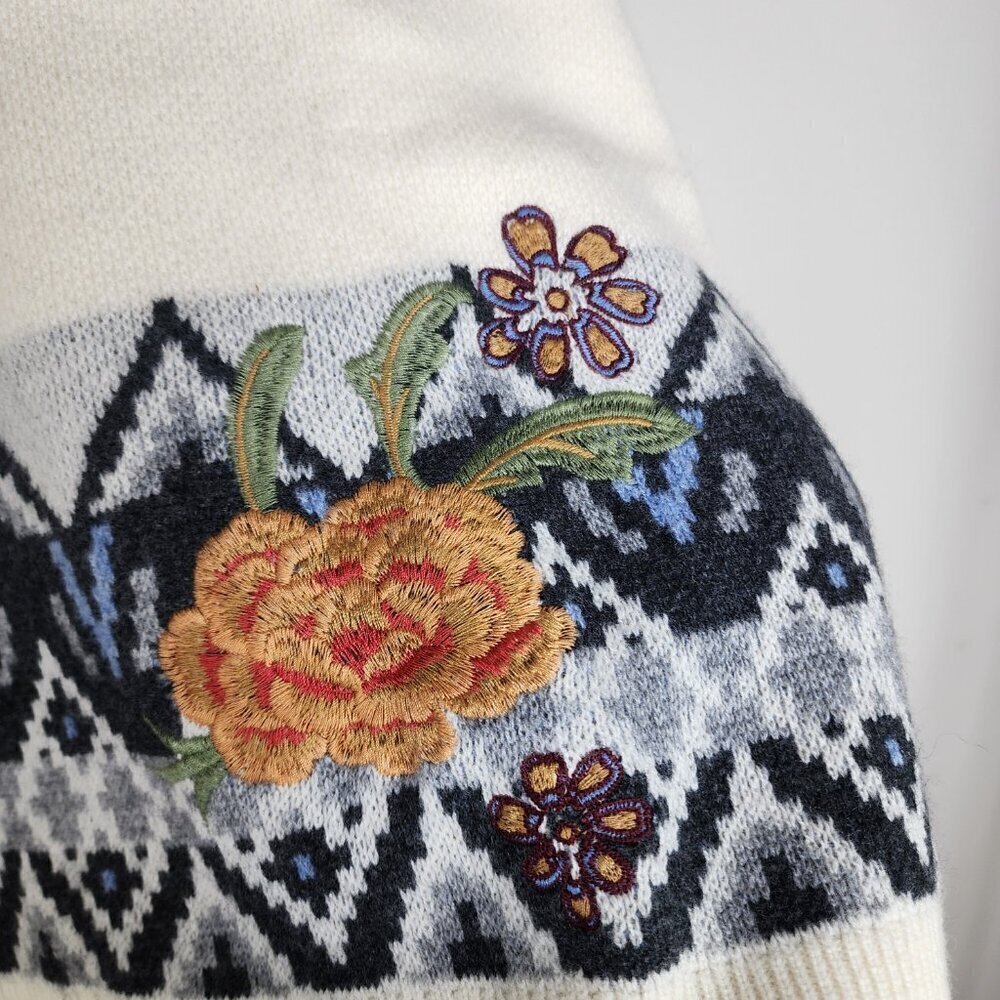 NWT Johnny Was The Fairisle Polo Sweater Wool/Cashmere Ecru Large - Picture 10 of 13